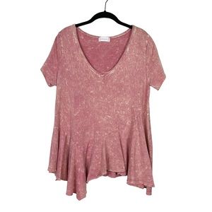 Altar'd State Pink Short Sleeve Asymmetrical Hem Ruffle Peplum Top Size S